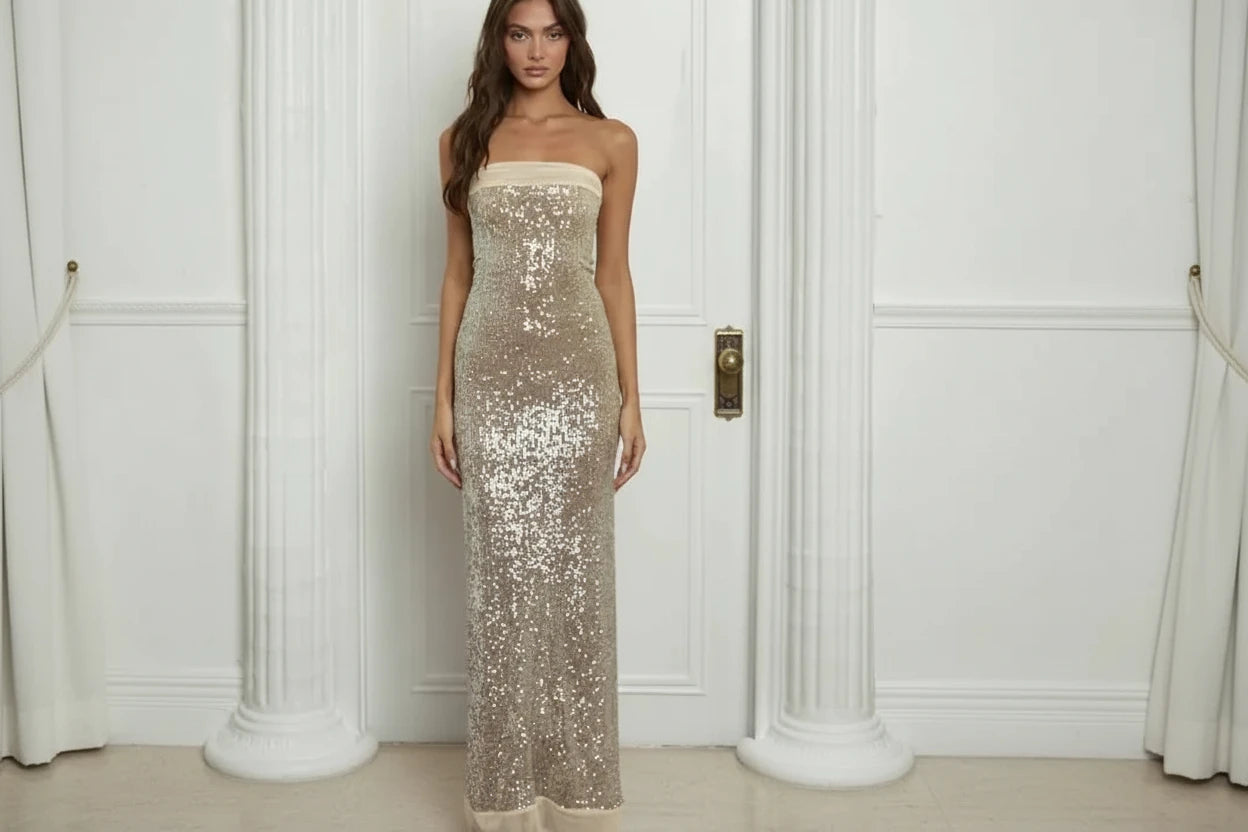 שמלת מקסי סטרפלס דגם- דריה